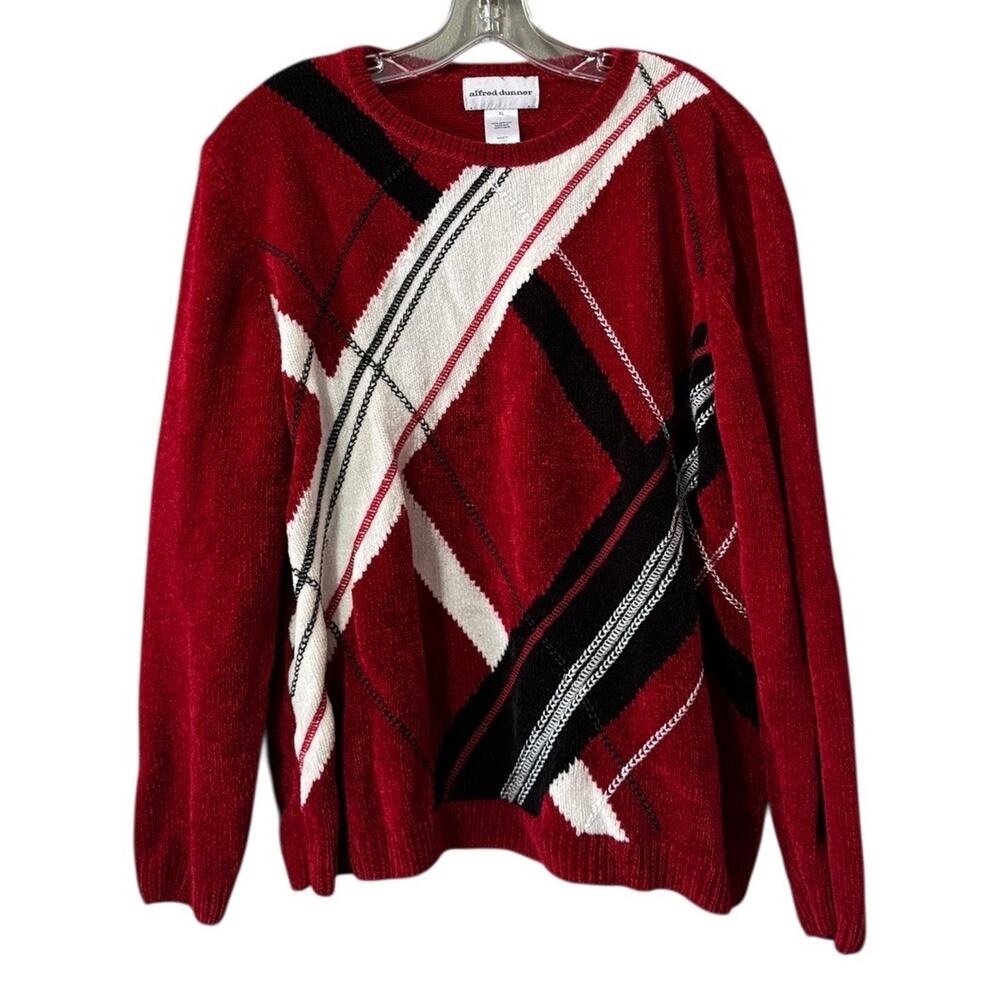 Alfred Dunner Women Size XL Knit Sweater Red Striped Long Sleeve Classic Vintage